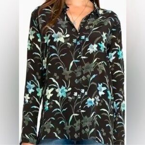 Johnny Was Biya Zabi Blouse Floral Print Silk Button Down Sz Medium